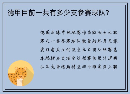 德甲目前一共有多少支参赛球队？